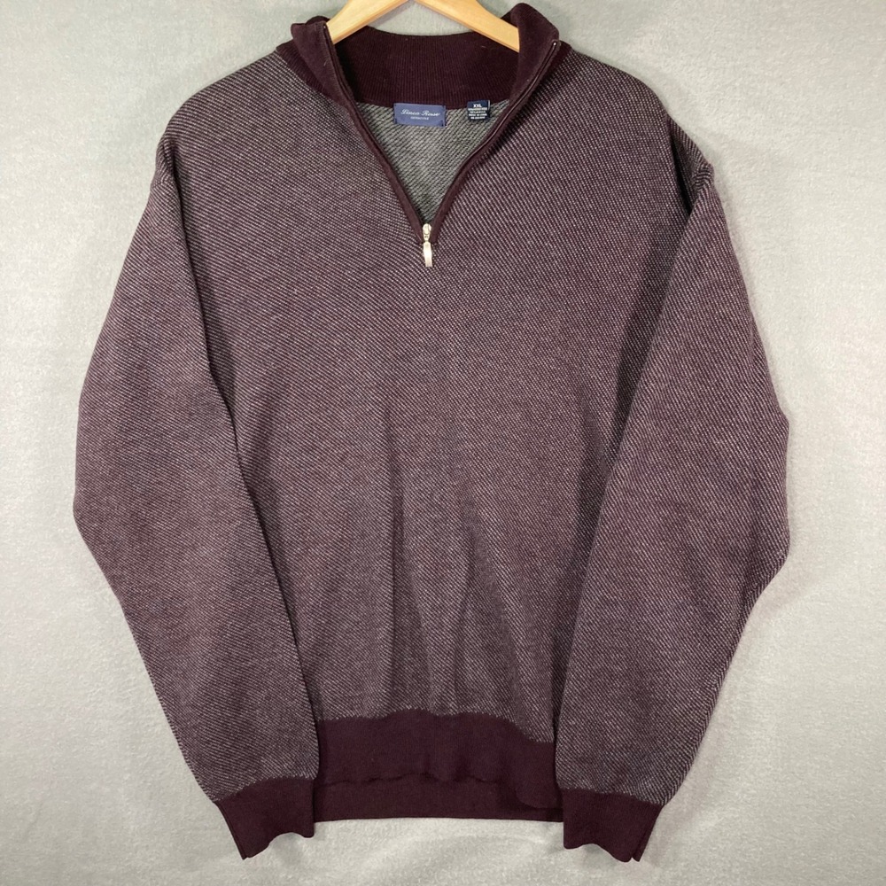 Mens XXL Merino Wool 1/4 Zip‎ Sweater Pullover Burgundy Soft Knit Casual